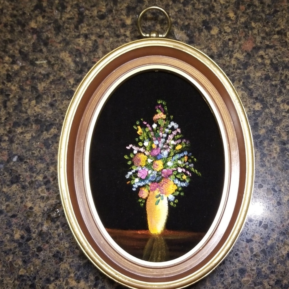 Vintage oil painting on black velvet